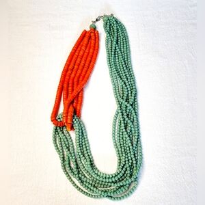 Coral & Turquoise Color Coco Beads Multi-Strand 28" Necklace